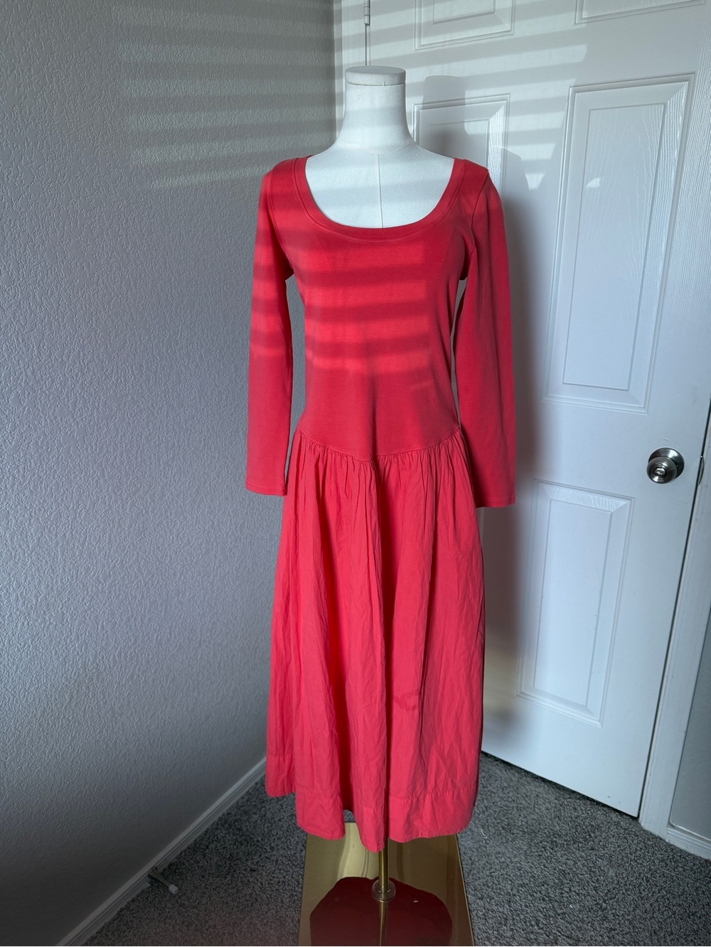 Free People Red Scoop-Neck Long-Sleeve Midi Dress - Picture 2 of 6